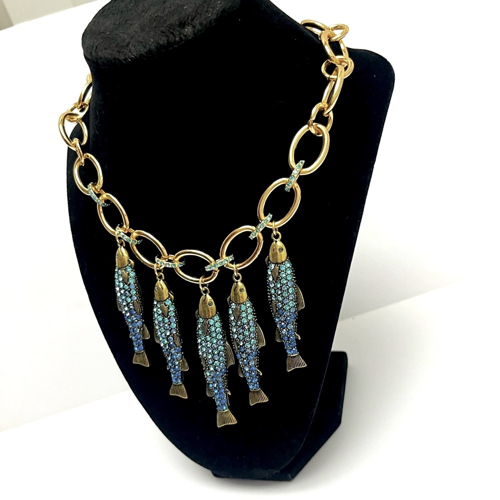 NWT โ๏ธ๐โ๏ธ Betsey Johnson Mermaid Jewels Blue Rhinestone Sardine Fish Necklace - Picture 8 of 16